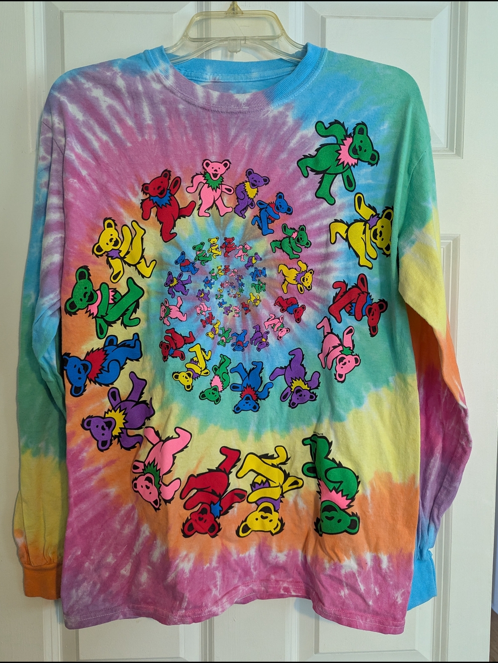 Liquid Blue Grateful Dead Tie-Dye rainbow Long Sleeve Tee with Dancing Bears